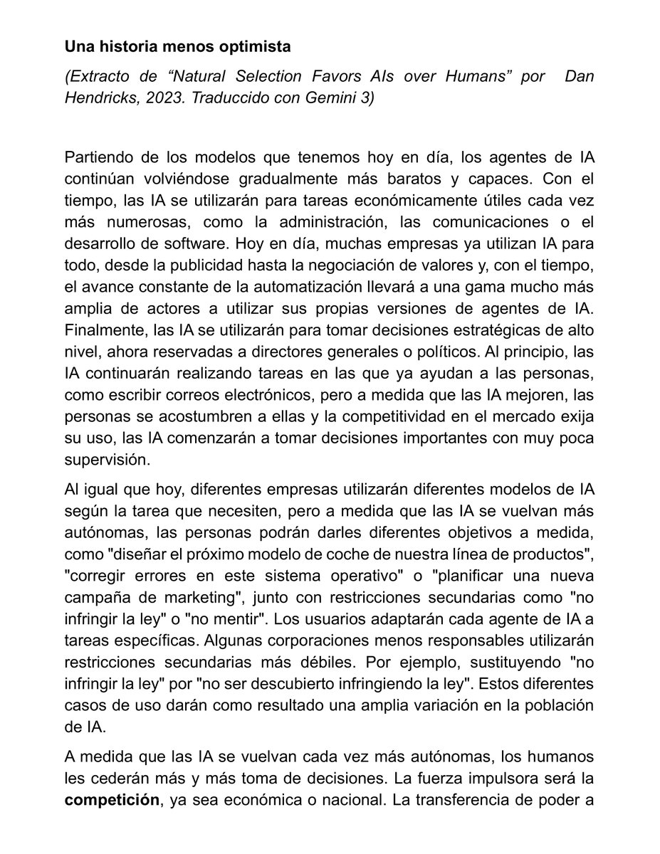 XMihura's tweet image. Voy a profundizar un poco en esto:

Durante miles de millones de años, la evolución ha sido la fuerza motora del desarrollo de la vida, incluidos los seres humanos. La evolución nos ha dotado a los humanos de gran inteligencia, lo que nos ha permitido convertirnos en la especie…