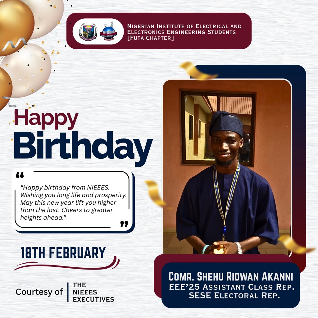 NIEEES_FUTA_'s tweet photo. Happy Birthday Comrade Shehu Ridwan Akanni.🥳

Thank you for being a resourceful and impactful leader. Your leadership and support has contributed to our success as an institute. 

Stay blessed and enjoy your day to the fullest!👌 https://t.co/j7pW7il8uz
