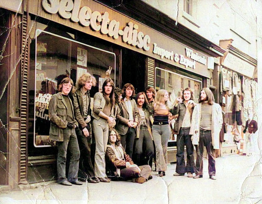 No1tingham's tweet photo. Selectadisc, Arkwright Street, #Nottingham, 1971. Showing members of bands 'Home' and 'Pancho' who were to play at The Imperial on St James's Street. Credit: George Toone https://t.co/XuY8akSRJO