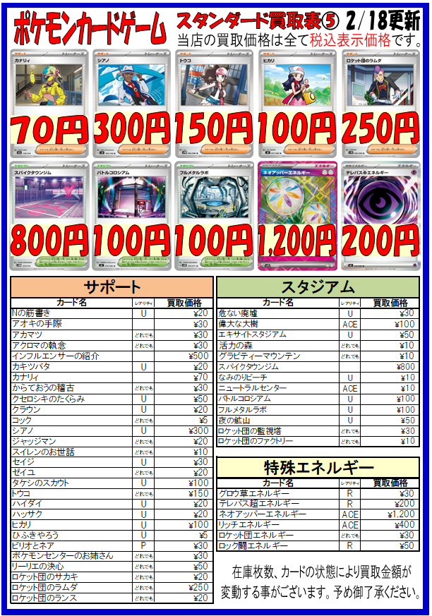 ポケカ 更新情報】 スタンダード構築範囲のトレーナーズの店頭価格と