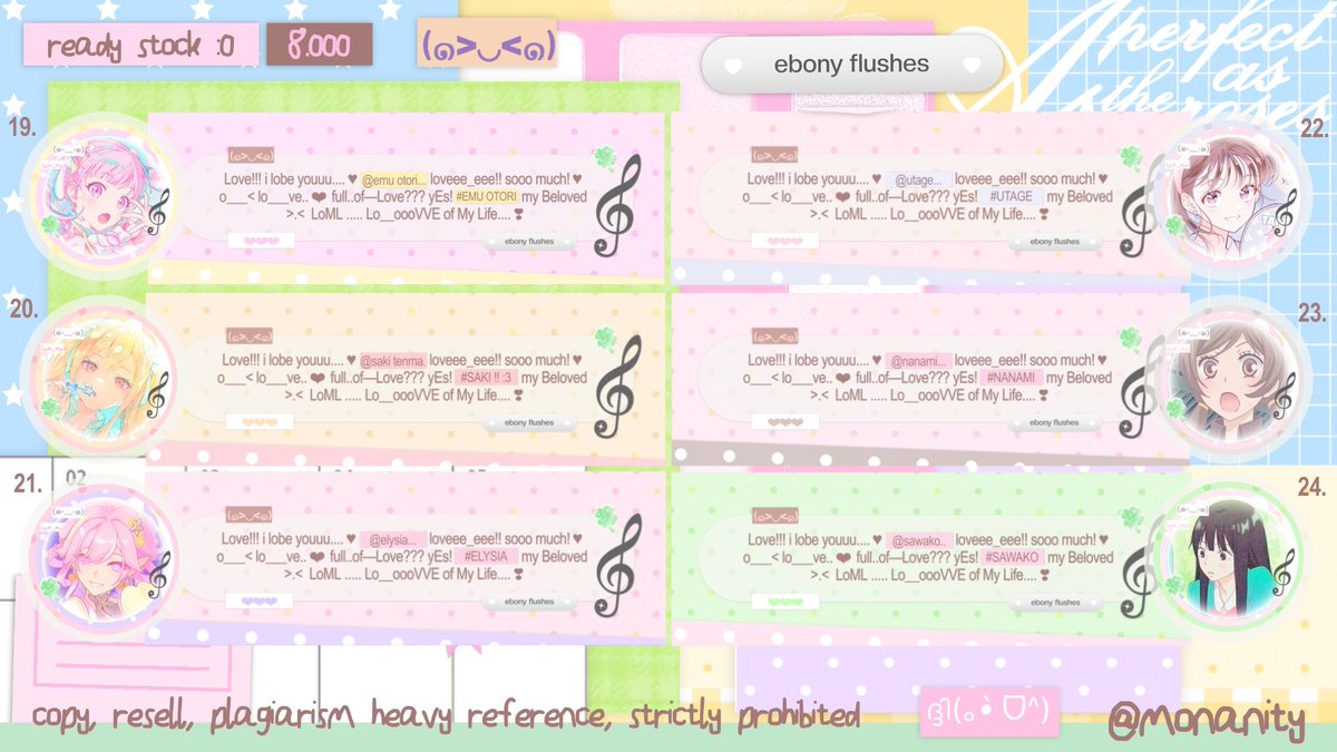 monanity's tweet photo. help rt? thank you!! 🍀☎️

hello! Lia ada layout ready stock anime, manga, hsr, hi3, genshin, wuwa, proseka 🧚‍♂️ +open for by request jugaa.. ♥︎! bisa di—take di jam berikut; 

🧁 dm ready stock 19.00 wib 
📬 dm made by req 20.10 wib

(4/5)
#zonauang #zonaba https://t.co/A8J39ZyLBE