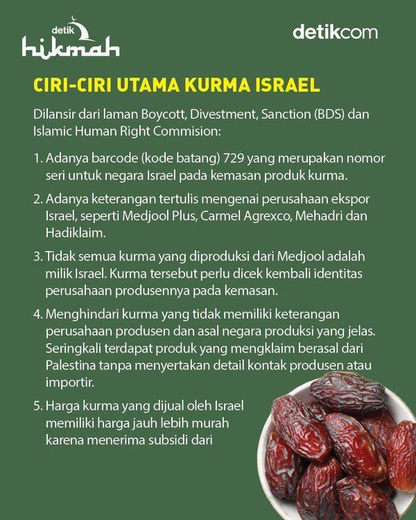 Hati2 dalam membeli kurma ya guys… jangan sampe kebeli kurma produksi zionisss 🙂

Free 🇵🇸!!!!

Sc: sindonews.com dan detik.com