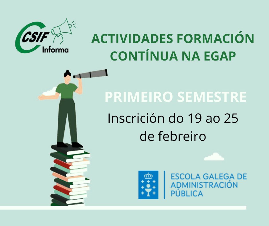📢 Convocatoria formativa da <a href="/egap_xunta/">EGAP</a> (Escola Galega de Administración Pública).

▶️ Cursos de réxime xurídico, protección de datos, unión europea, seguridade vial, riscos laborais... e moitos máis 👷‍♀️⚖️🚗🖥️

🔍 Consulta a oferta completa: f.mtr.cool/igreymafkq