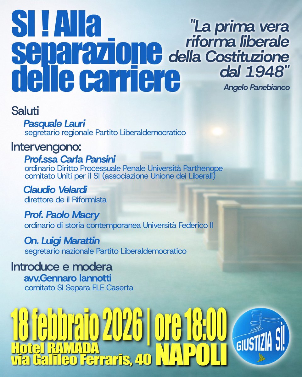 Ci vediamo oggi alle 18 a Napoli per parlare di referendum sulla giustizia.

Proveremo a spiegare con chiarezza - a chiunque abbia voglia di ascoltare per poi farsi un’opinione propria - perché è importante votare SÌ.