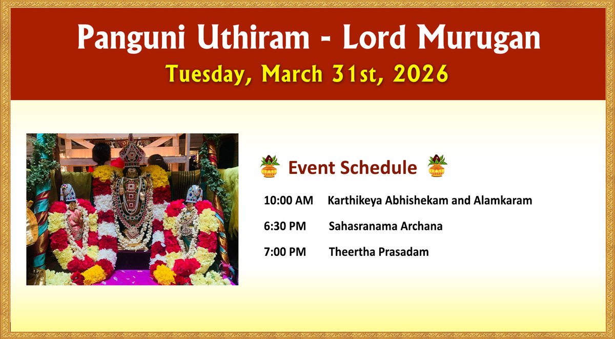 Panguni Uthiram
Lord Murugan Tuesday, March 31st, 2026
livermoretemple.org/cms/wp-content…