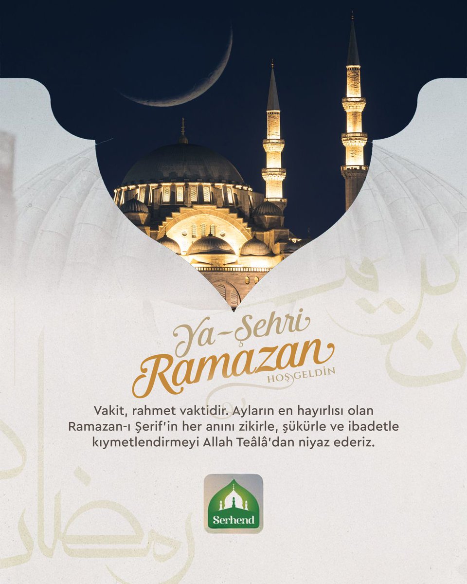 serhendtakvim_'s tweet photo. Vakit, rahmet vaktidir. Ayların en hayırlısı olan Ramazan-ı Şerif’in her anını zikirle, şükürle ve ibadetle kıymetlendirmeyi Allah Teâlâ’dan niyaz ederiz.

Ramazan-ı Şerifimiz mübarek olsun. https://t.co/QnPX9O6q6A