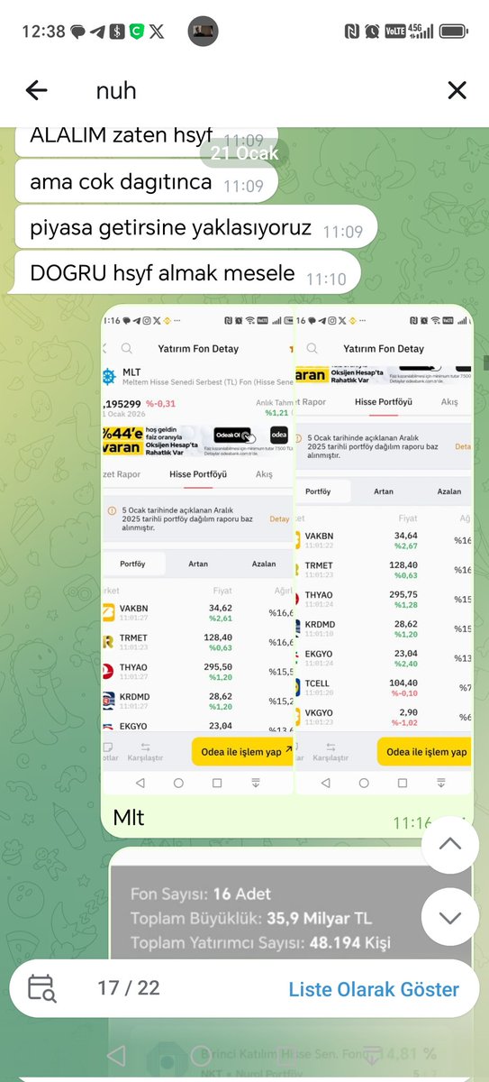 #khb
#nuh
#nkt
#mlt
#cah
 her fonda bulunan hisselerle değil
Yan tahta gelecek vaat eden hisseler ile portföy oluşturan
Bu fonları 40 gün önceden beri yazıyorum tarihleri üstünde herkesin olduğu fonlarda pek yer almıyalım
Bu fonlar takip listede olsun
 yatırım tavsiye değildir
