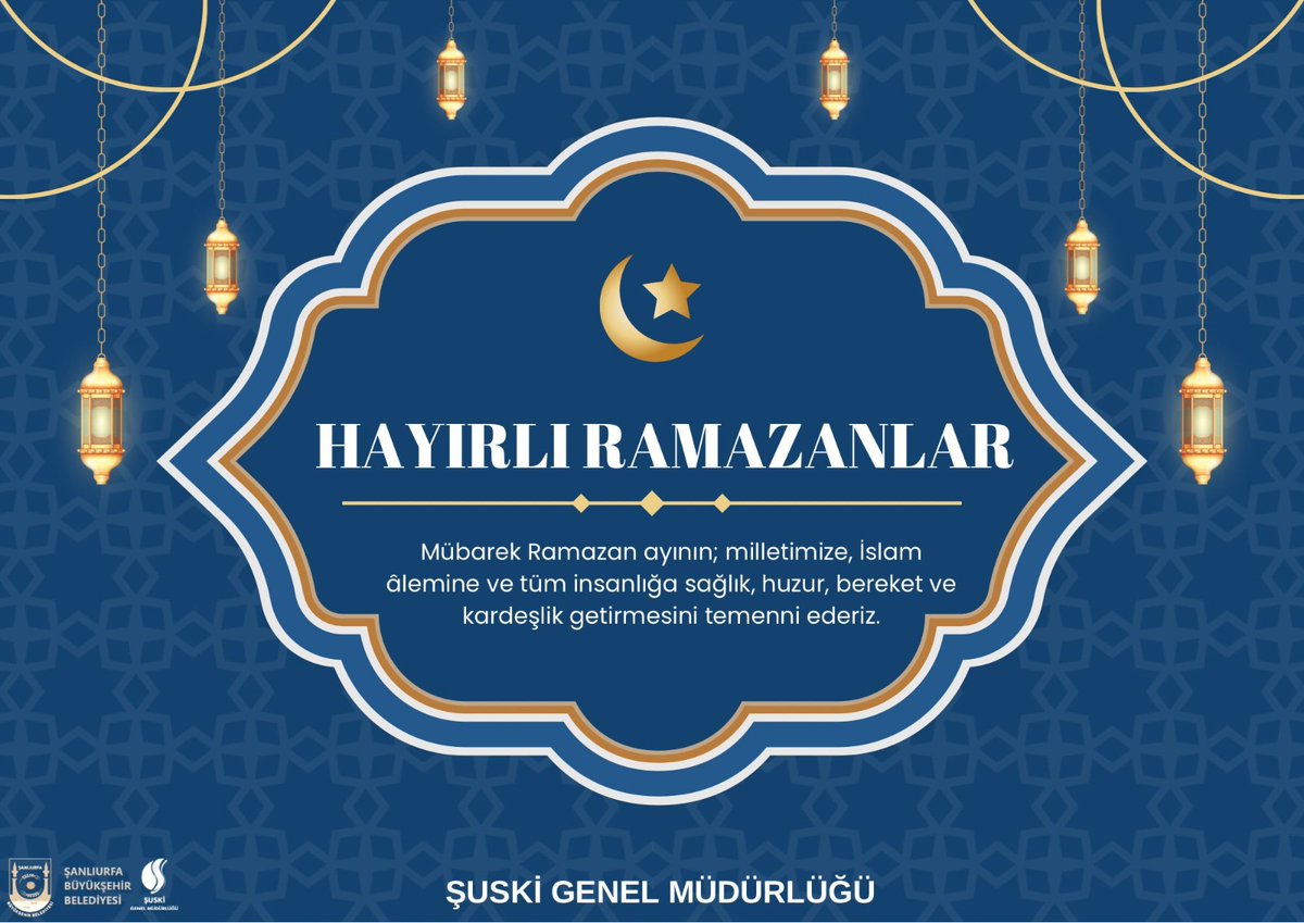 Mübarek Ramazan ayının; milletimize, İslam âlemine ve tüm insanlığa sağlık, huzur, bereket ve kardeşlik getirmesini temenni ederiz.

Ramazanımız mübarek olsun🌙

#HayırlıRamazanlar #RamazanMübarekOlsun #ŞUSKİ