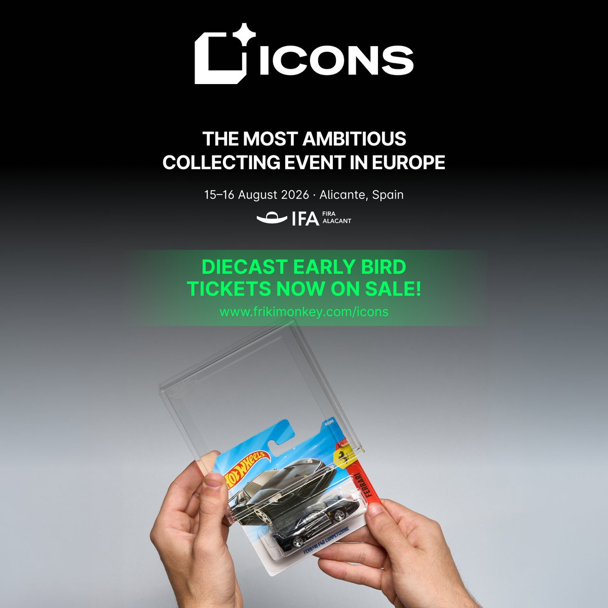 iconsevent's tweet photo. Diecast collectors, it's time!⏰🔥

Diecast Early Bird tables are now available! 👀

✔️ Limited units
✔️ 30% discount
✔️ For a limited time

TCG &amp; Sportcards Early Bird? They are no longer
available.👀👏

Don’t wait until it’s too late.

LINK IN BIO ‼️

#iconscollectiblesculture https://t.co/ARGCKAVpVl