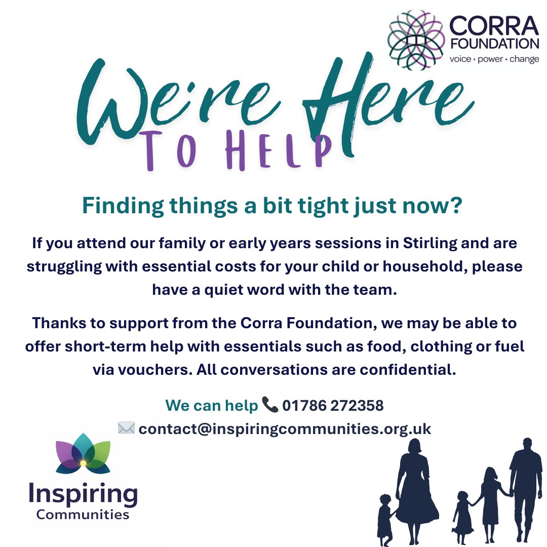 Inspiring_Comms's tweet image. We’ve secured funding from @corrascot  to provide short-term hardship support for families attending our early years and family sessions.

Details below 👇

#InspiringCommunities #EarlyYears #Stirling