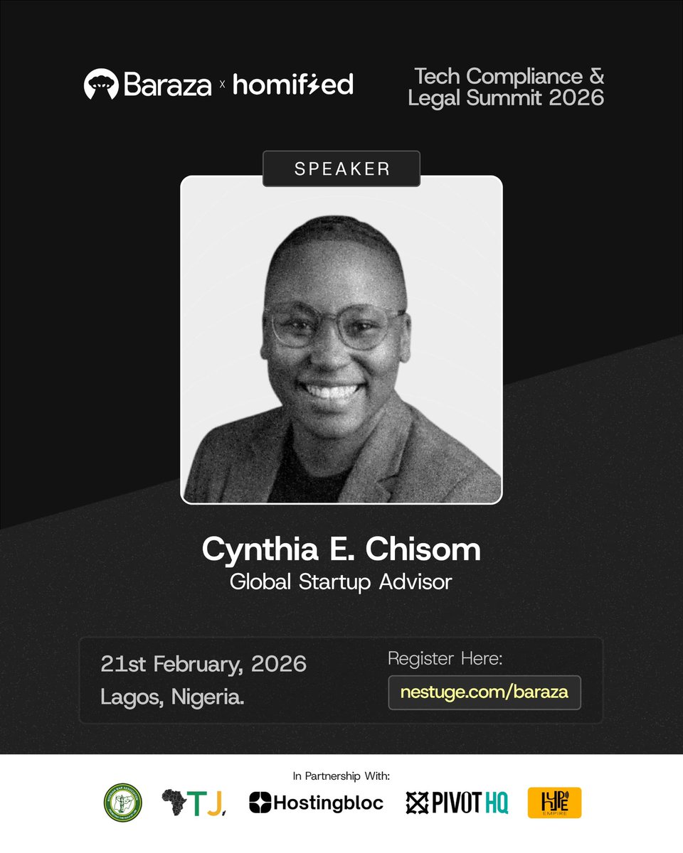 We are excited to reveal Cynthia E. Chisom as a Guest Speaker at #BARAZALAGOS🥳

Yes! Women are in the room with us! Cynthia E. Chisom is a multidimensional Startup Advisor with global experience across several notable incubators and accelerators!🥳 We can’t wait to have her!🥳