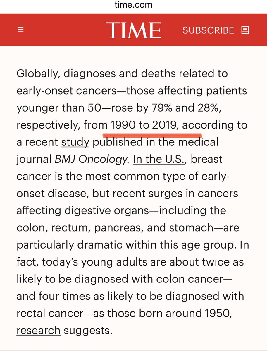Brett Weinstein é um biólogo PhD com um 1 milhão de seguidores aqui e culpa as vacinas da Covid por uma onda de câncer (ilustrando com a capa da Time, que fala sobre o câncer em jovens).

Problema: ele nem mesmo leu a matéria. Ela se baseia no período entre 1990 e 2019.