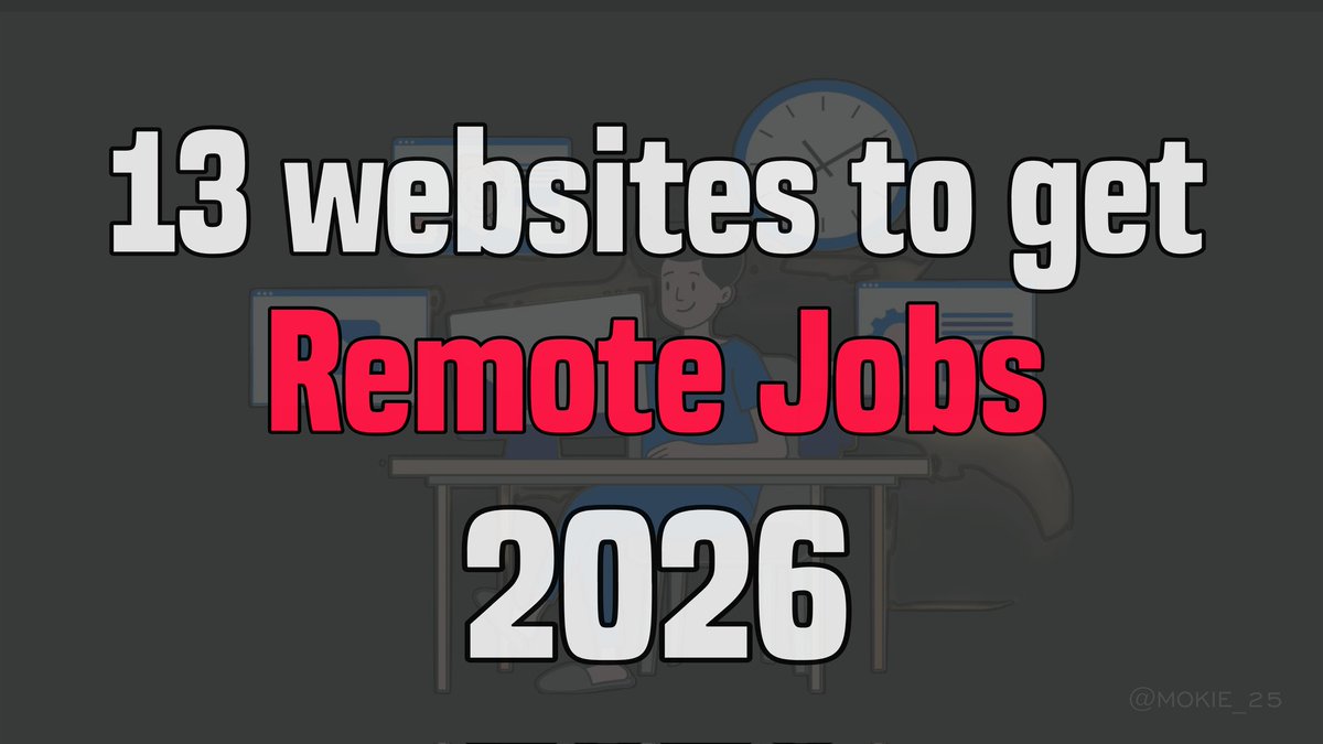 13 websites to get remote jobs in 2026

→ Wellfound .com 
→ dice .com
→ devsnap .io
→ freshersworld .com
→ flexjobs .com
→ remote .co
→ whoishiring .io
→ remoteml .com
→ weworkremotely .com
→ simplyhired .com
→ remoteok .io
→ upwork .com
→ freelancer .com

Wishing