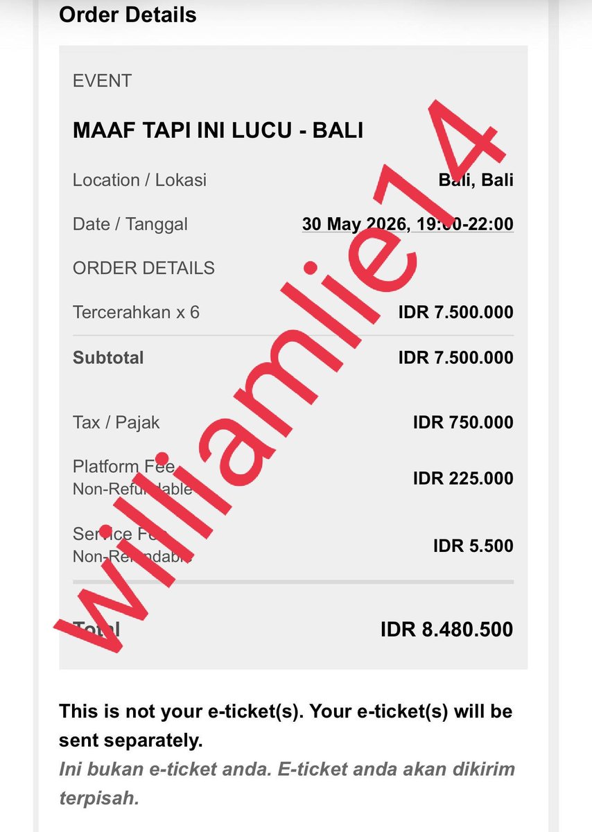 williamlie14's tweet photo. WTS Tiket Stand Up Comedy Coki Pardede "Maaf Tapi Ini Lucu" di Bali, 30 May 2026

Cat: Tercerahkan -  6 tix

Notes: Alasan jual karena salah beli, jadi jual murah, nego tipis, kalau minat PM aja ya https://t.co/B4IUEc3PhX
