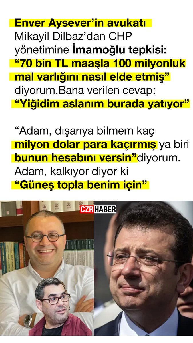 "70 bin TL maaşla 100 milyonluk mal varlığını
nasıl elde etmiş" diyorum.

Bana verilen cevap: "Yiğidim aslanım burada yatıyor"

"Adam, tutmuş dışarıya bilmem kaç milyon dolar para kaçırmış ya biri bunun hesabını versin"diyorum.

Adam, kalkıyor diyor ki "Güneş topla benim için"