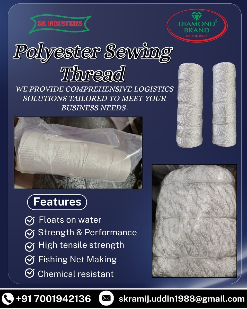 SKIndustri92968's tweet image. SK Industries presents premium-quality Polyester Sewing Thread under the trusted Diamond Brand (Made in India). Designed for durability and high performance, our threads offer excellent tensile strength,

#SKIndustries #DiamondBrand #PolyesterThread #SewingThread