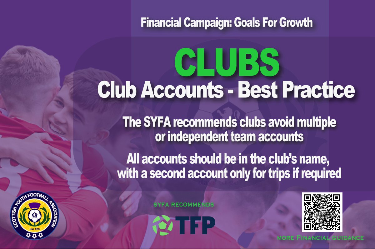 🙌 Good Finances. Great Goals.

Clubs financial guidance: scottishyouthfa.co.uk/.../SYFA-Finan…...

#GoalsForGrowth #BackingBetterClubs #SYFAFinancialCampaign
#SYFAxTFP <a href="/teamfeepay/">TeamFeePay</a>
