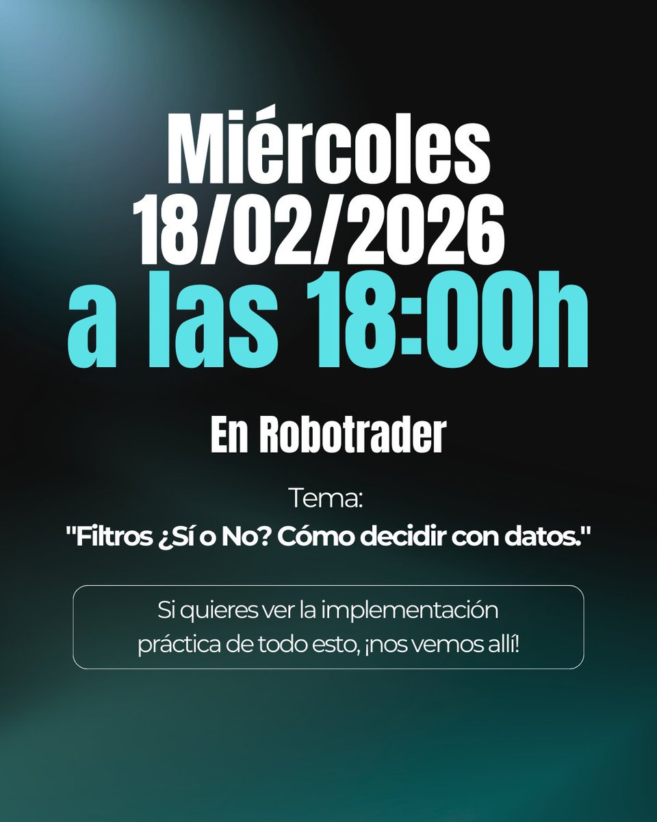 sersansistemas's tweet image. 📅 HOY a las 18:00h | Ponencia de @SergiSersan en Robotrader  

Tema: "Filtros ¿Sí o No? Cómo decidir con datos."    

Puedes entrar AQUÍ 👉🏻short.upm.es/rdw04

#Robotrader #TradingAlgoritmico #SystemTrading #Backtesting #QuantTrading #Robustez