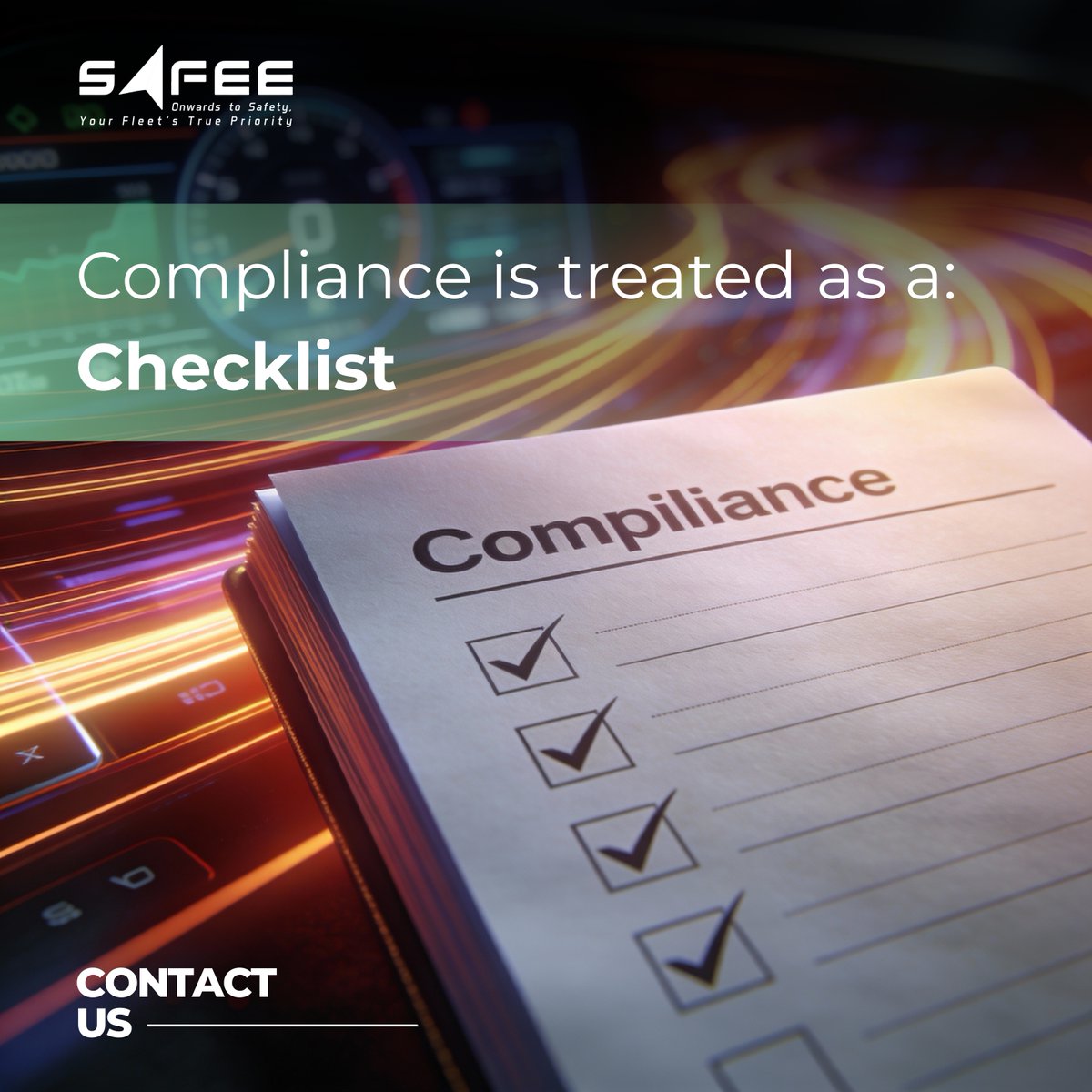 TrackingSafee's tweet photo. 📋 Audit passed. Risk still rising.

Compliance isn’t quarterly - risk is continuous.
Safee’s automated compliance monitoring gives fleets real-time visibility and audit-ready reporting anytime.
📑 Compliance should be a system, not a scramble.
#FleetCompliance #Telematics #Safee https://t.co/GoV8bRqGj4