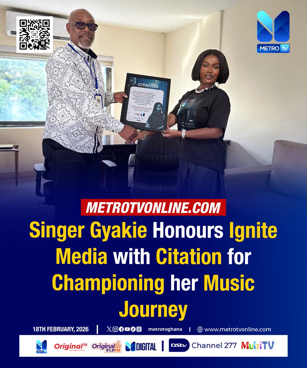 Singer Gyakie Honours Ignite Media with Citation for Championing her Music Journey.

Click here for more stories 👇
metrotvonline.com 

#MetroNews #metrotvonline