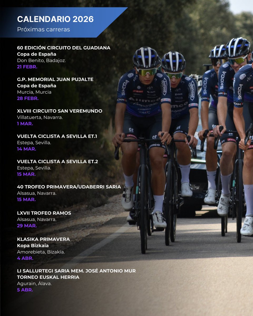 AlimcoCampyTeam's tweet photo. 📅 Empezamos temporada 2026: Próximas carreras.

Primera parada 60 edición Circuito del Guadiana en Don Benito, Badajoz, Extremadura. Copa de España 🚴🔥

¡Vamos #AlimcoCampagnolo! #CopaEspañaJunior

@circuitoguadia @RFECiclismo #ciclismo #cycling https://t.co/AkJP75786i