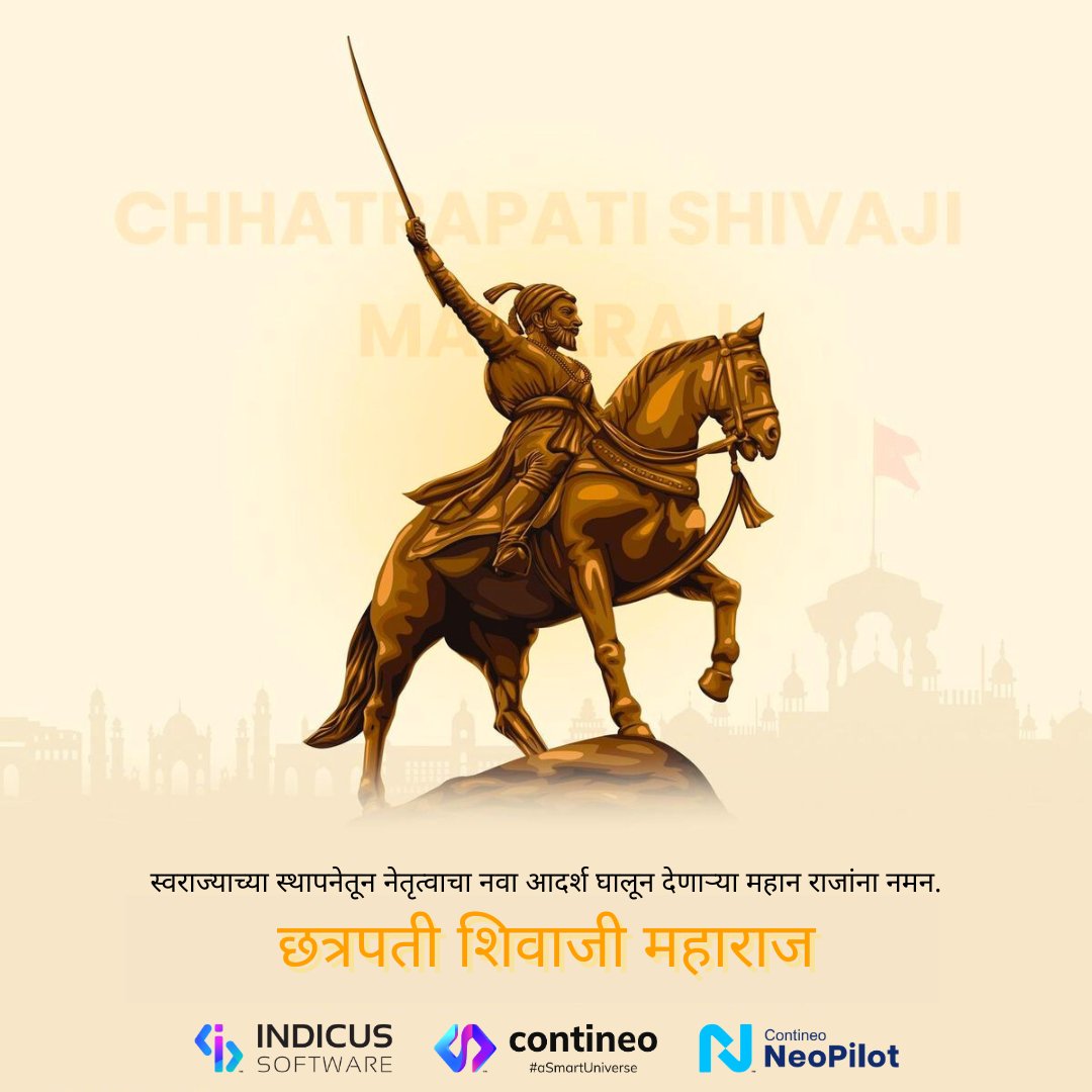 ContineoWorld's tweet photo. स्वराज्य, शौर्य आणि दूरदृष्टीचा अद्वितीय वारसा देणाऱ्या छत्रपती शिवाजी महाराजांना मानाचा मुजरा.

जय भवानी. जय शिवाजी.

#छत्रपतीशिवाजीमहाराज #ShivajiMaharaj
#Swarajya #Leadership
#VisionaryLeadership #StrategicExcellence
#IndicusSoftware #Contineo
#NeoPilot #inspirations https://t.co/1SDrDoo2nx