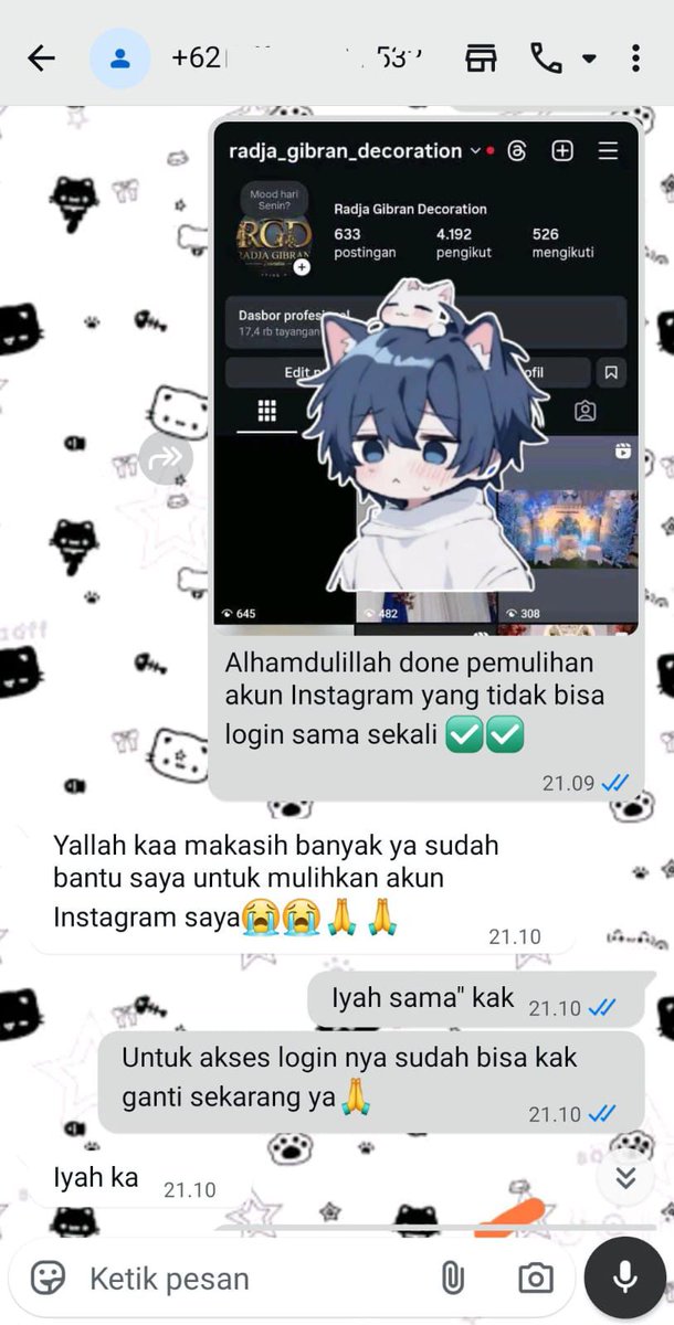 weavrying's tweet image. JASA pemulihan Akun &amp;amp; HAPUS AKUN 
Lacak lokasi, Hack 📲

FUL TESTIMONI ✅

~ Akun lupa password/ke hack 
~ Jasa sadap wa 
~ Jasa suspend / unsuspend akun 
~ Jasa hack &amp;amp; Pemulihan aku  

Tiktok, Gmail, Instagram, Twitter, Facebook,Telegram DLL 

Cek WhatsApp di Bio ☎️
