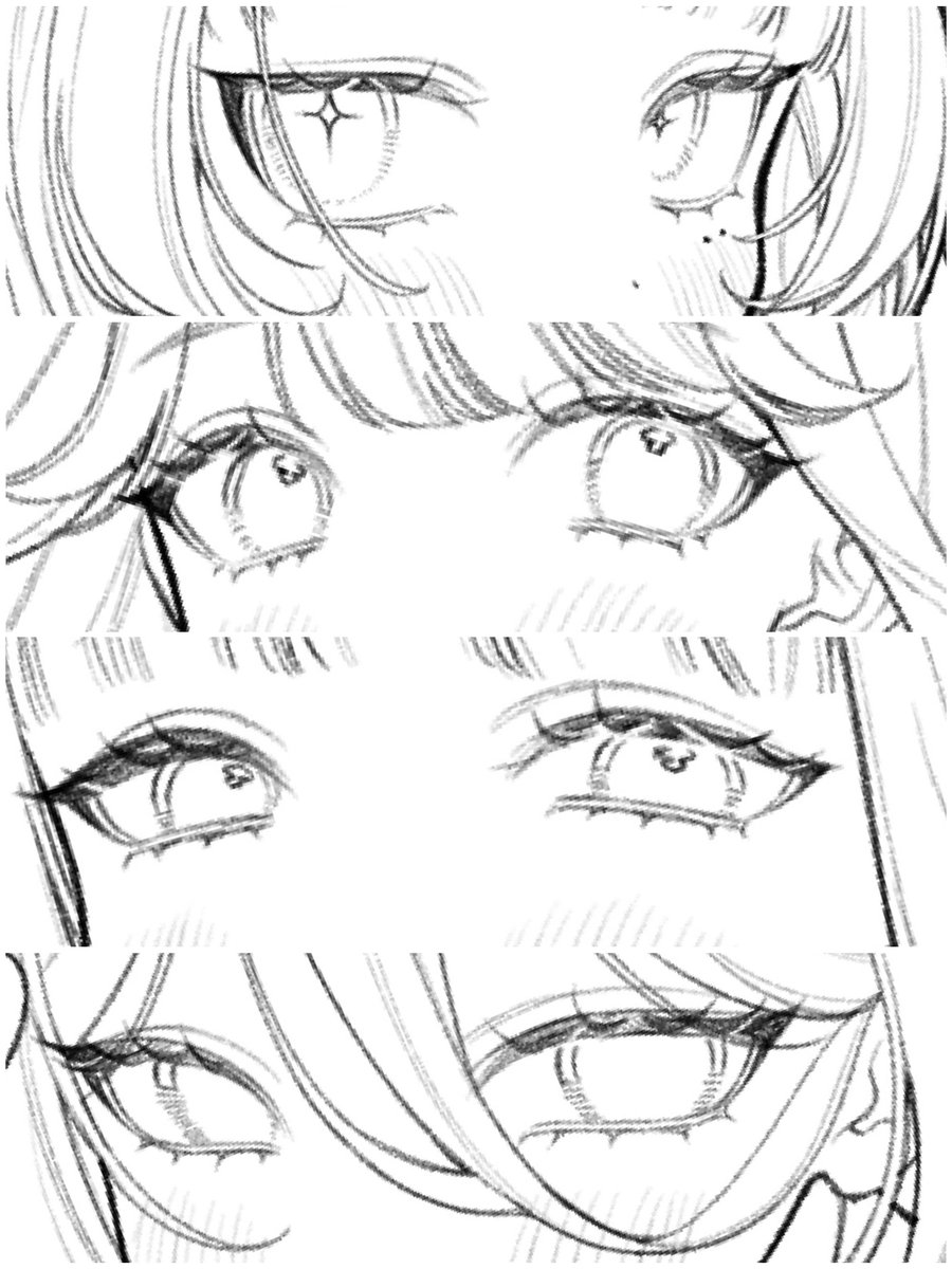 色々な瞳の線画と完成です🎶