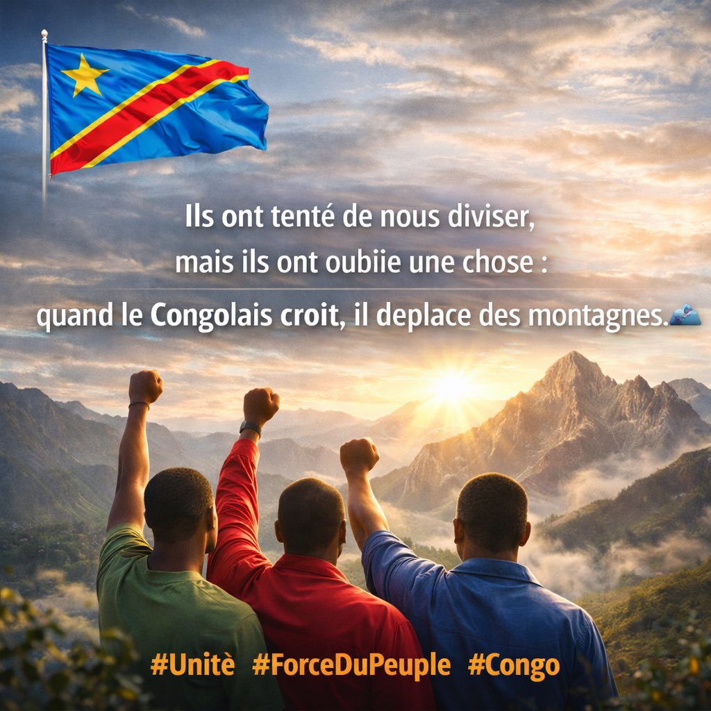 MudimbiThierry's tweet photo. Ils ont tenté de nous diviser,
mais ils ont oublié une chose :
quand le Congolais croit, il déplace des montagnes. ⛰️
#Unité #ForceDuPeuple #Congo https://t.co/oNPXy3MyXH
