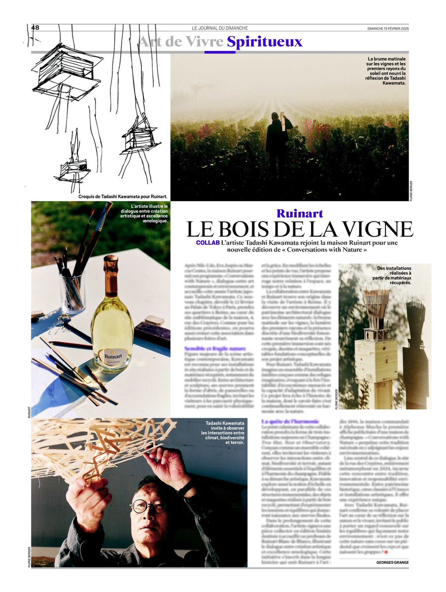 JCTrehan's tweet image. Avec « Conversations with nature », @MaisonRuinart ouvre un dialogue artistique en parfaite résonance avec son savoir-faire : une Maison dont chaque cuvée naît du vivant tout comme l’œuvre de Tadashi Kawamata exposée au Palais de Tokyo puis à Reims

#LVMH #Ruinart #Champagne
