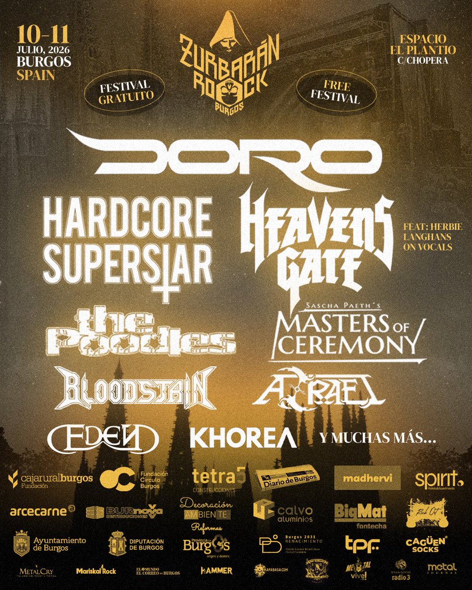 ZurbaranRock's tweet photo. 📯 𝗕𝗟𝗢𝗢𝗗𝗦𝗧𝗔𝗜𝗡 🇸🇪 y 𝗔𝗭𝗥𝗔𝗘𝗟 🇪🇸 se incorporan al cartel del Zurbarán Rock Burgos 2026
📅 10 y 11 de julio de 2026
📍 Espacio «El Plantío», Burgos
🎟️ FESTIVAL GRATUITO – Free Festival
#ZurbaranRock2026 #Bloodstain #ThrashMetal #Burgos https://t.co/TVlutprHwb