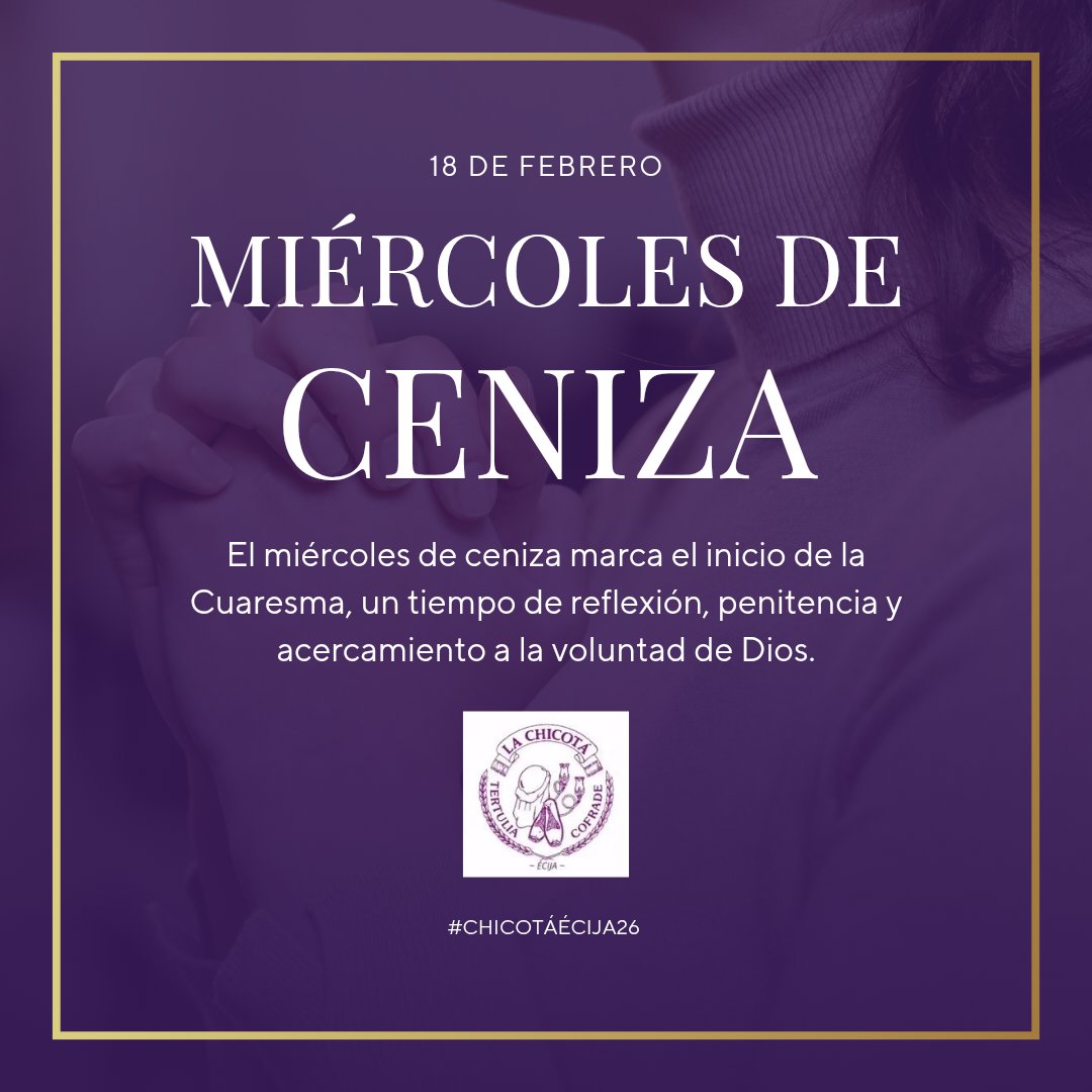 Comienza la época más bonita, comienza la 𝐂𝐮𝐚𝐫𝐞𝐬𝐦𝐚.

Hoy es 𝐌𝐢𝐞́𝐫𝐜𝐨𝐥𝐞𝐬 𝐝𝐞 𝐂𝐞𝐧𝐢𝐳𝐚.

Y en 4 días, como es tradicional, primer sábado de Cuaresma, vuelve #ChicotáÉcija26
📌 21 de febrero