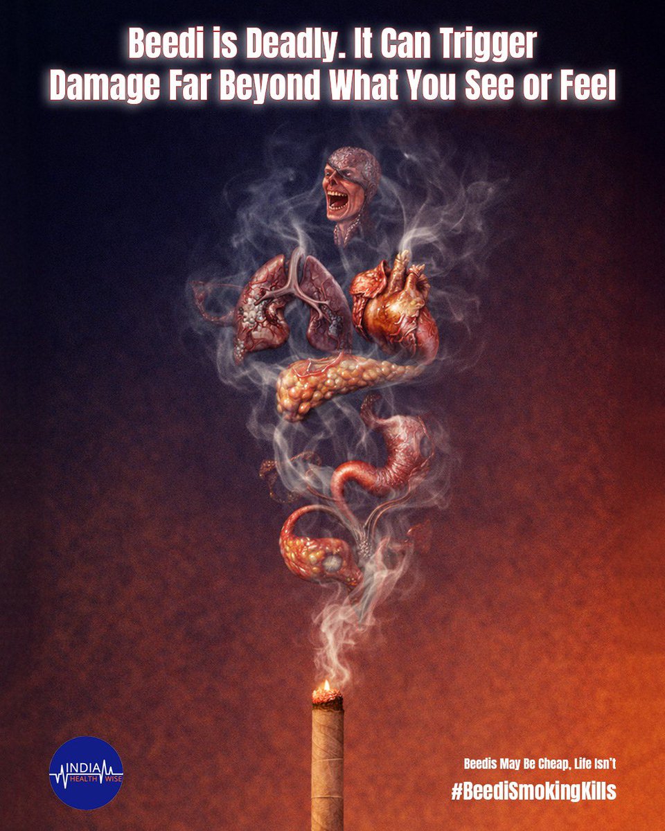Beedis are often seen as small and harmless but their damage is widespread. Every system in the body can be affected, and the consequences can be lifelong.

#Bidi #Tobaccokills #QuitBeediToday 
It’s true - Beedis May Be Cheap, Life Isn’t. #BeediSmokingKills