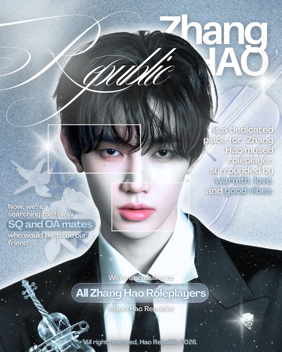 ͏͏
𝗡𝗲𝘄 𝗺𝗶𝘀𝘀𝗶𝗼𝗻 is out now! 💎 HaoRepublic is currently searching for Zhang Hao RPs to join us, along with SQs and OAs who wish to build meaningful connection together. As if this reaches your timeline, reposts are sincerely appreciated.𖥔 ݁
͏͏