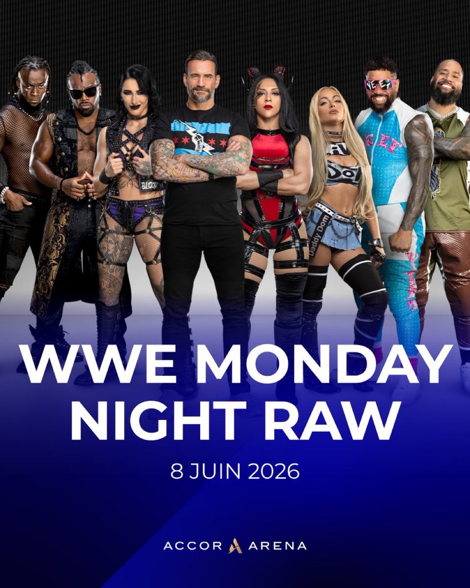 🚨 La WWE revient le 8 juin en France pour #wweraw à l'Accor Arena !

🤼 Ouverture de la prévente le 12.03 à 10h 
🎫 Ouverture de la billetterie le 13.03 à 10h