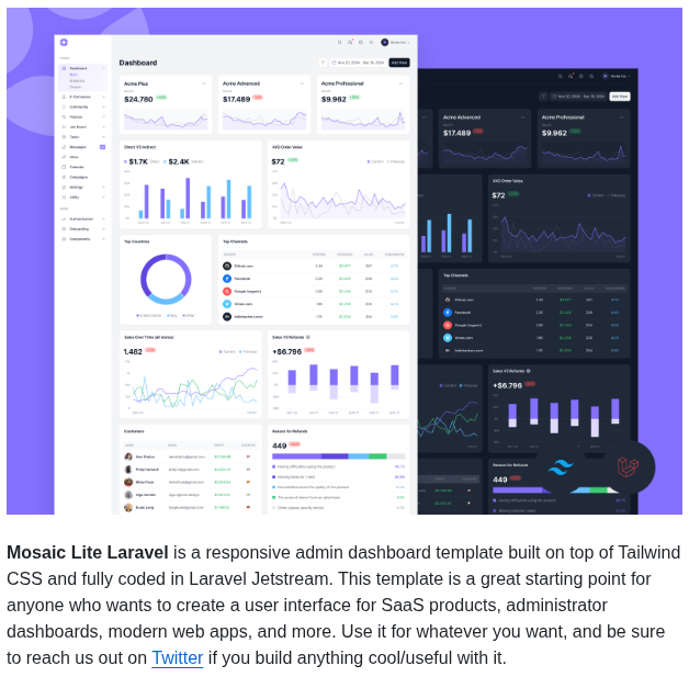 Admin dashboard template with Tailwind CSS and Laravel Jetstream https ...