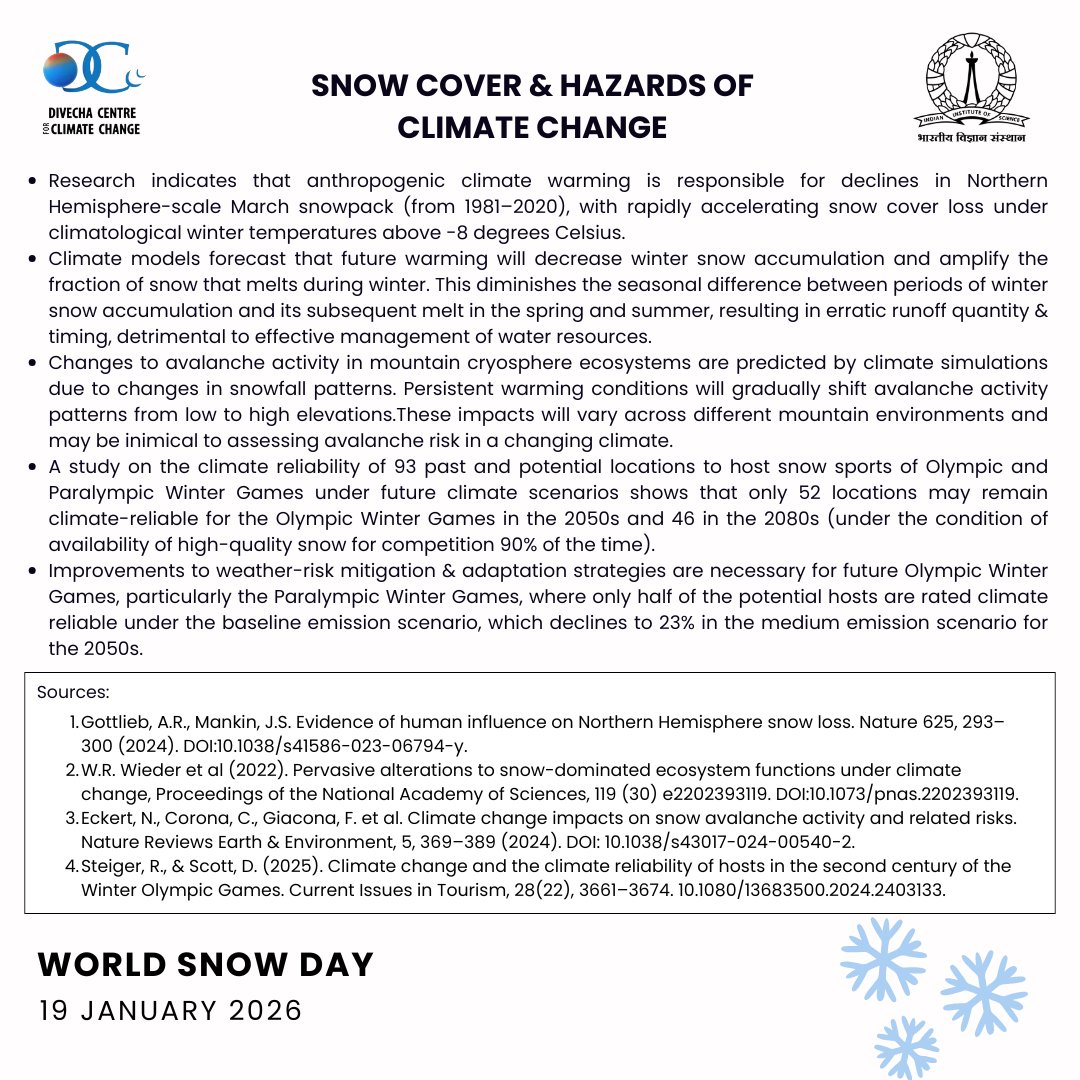 DivechaFor's tweet photo. We examine the impact of climate change on snow cover, and the impending consequences on snow-based events in the Winter Olympics.

#ClimateChange #SnowCover #Cryosphere #ClimateImpacts #ClimateScience #PlanetaryHealth #ClimateResearch #EnvironmentalChange #Sustainability #DCCC https://t.co/AAXr7KcqT8