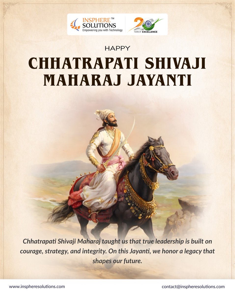 InsphereSoln's tweet photo. On Chhatrapati Shivaji Maharaj Jayanti, we salute a visionary leader whose courage, strategy, and governance shaped history.

May his legacy inspire strength, integrity, and bold leadership in every field.

Jai Bhavani. Jai Shivaji.

#ShivajiMaharajJayanti  #InsphereSolutions https://t.co/Ly4i9mS1ka