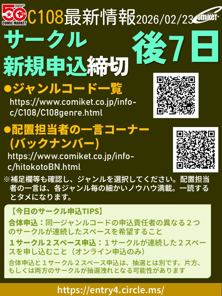 配置担当者の一言など】 ○各ジャンルとその配置日、ジャンル内の補足