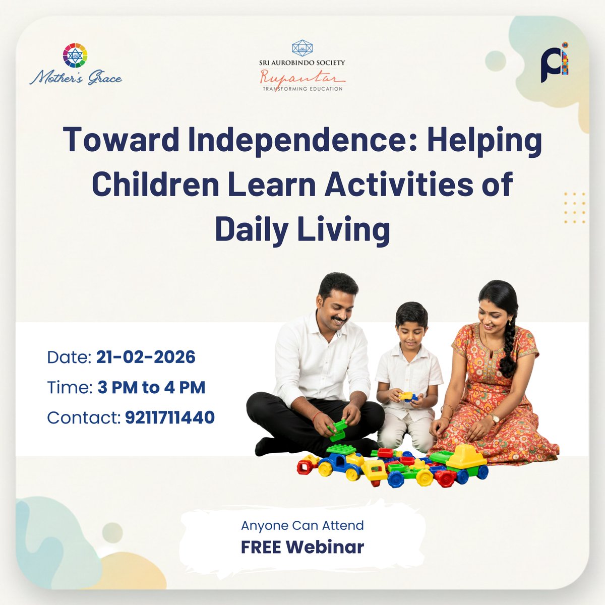 SAS_ProjectInc's tweet photo. Toward Independence: Daily Living Skills for Children

Join our Parent Webinar to learn simple ways to support your child’s independence at home.

Speaker: Ms. Rashmi Maldahiyar (Senior Special Educator SAS)

📅 21 Feb 2026 | ⏰ 3 PM
📞 9211711440
🔗 https://t.co/Vr4zDmys5e https://t.co/HmSwdInHXx