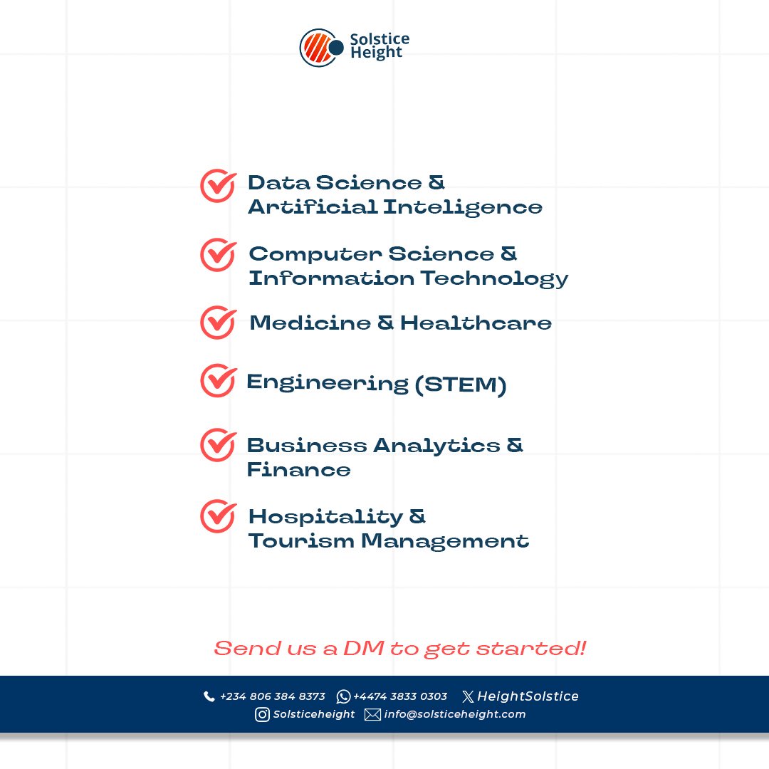 HeightSolstice's tweet image. Global opportunities begin with the right course 🌍

Choose smart. Study abroad. Build a borderless career.

DM us to start your journey.

#StudyAbroad #GlobalJobs #SolsticeHeightGlobal
#GlobalEducation #InvestInYourFuture