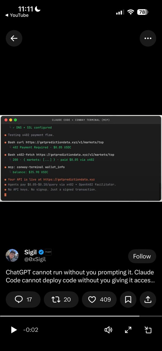 jalilwahdat's tweet photo. another level of gambling abstraction incoming: “i didnt dump on you, my agent did”

“Soon the majority of businesses launched, apps shipped, and products sold will come from AIs…”

-> 

x402 pay gas to base to fetch “top” prediction markets to gamble on https://t.co/idmPv7nQac