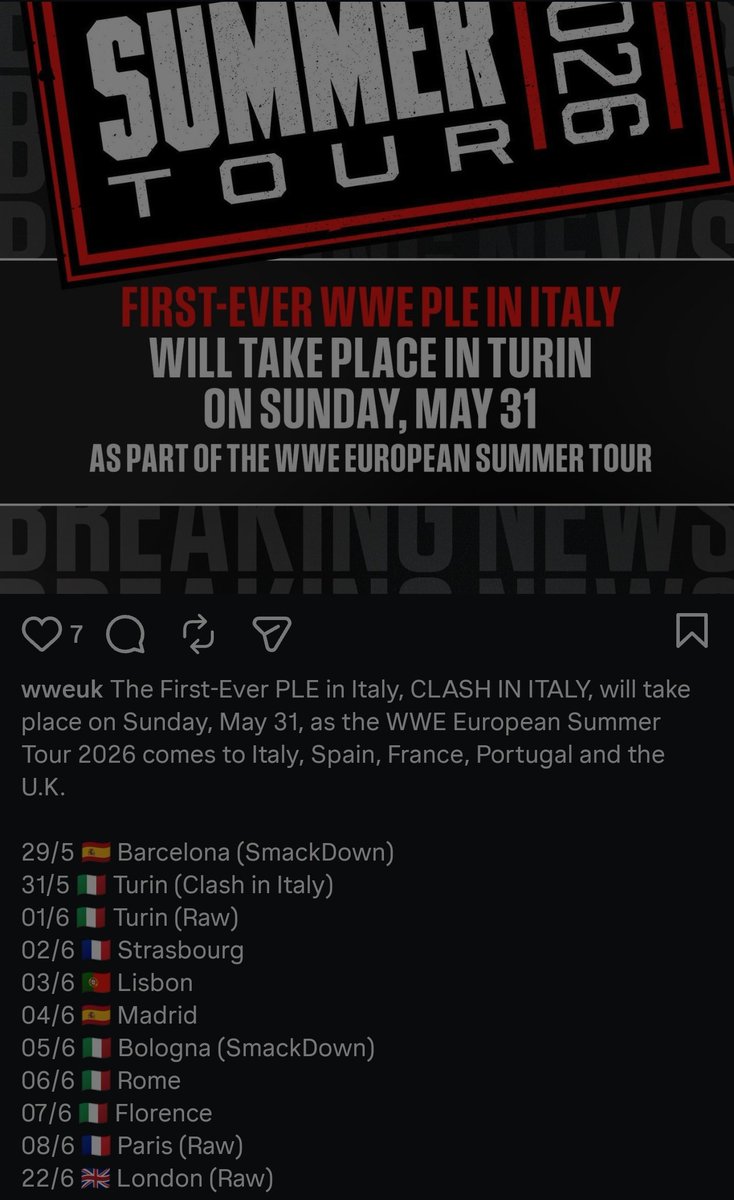 Clash In Italy Will Be On 31st May Sunday.
Official Poster For Clash In italy.
WWE Will Do A European Tour During That Time We Raw And SmackDown International Too