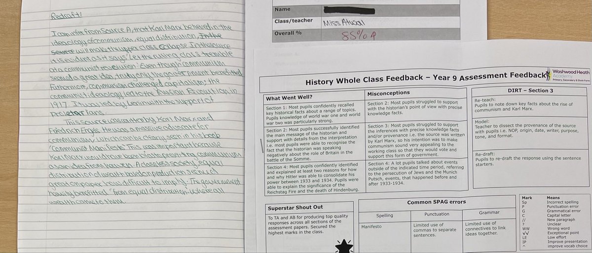 Some lovely moments in my history lessons with pupils really engaging with their feedback. You can see the difference it makes to their confidence and the quality of their thinking. It really does matter. @AlexQuigley
#HistoryTeacher #TeachingHistory #FeedbackMatters #EduTwitter