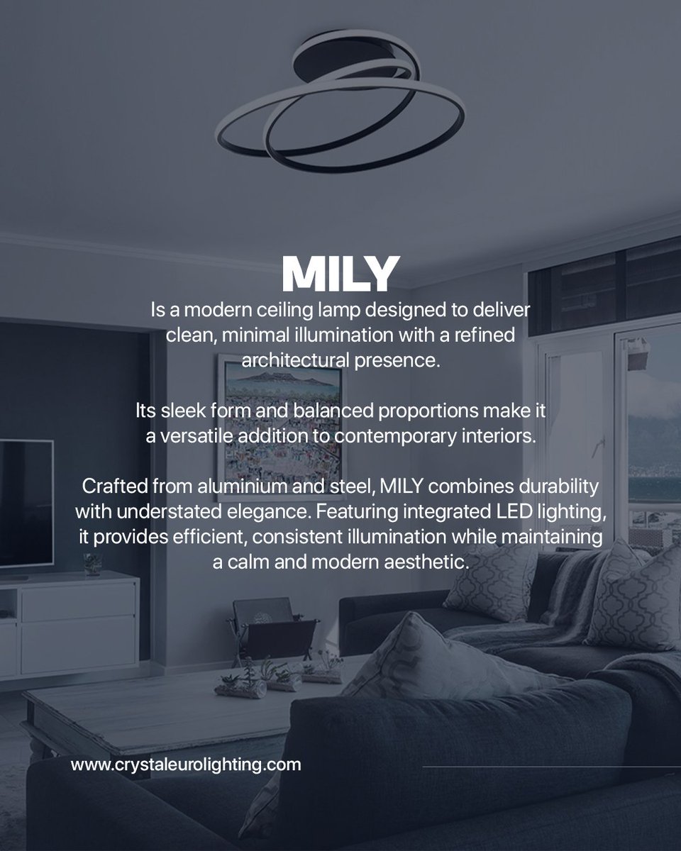 CrystalEuro's tweet photo. MILY
A modern LED ceiling lamp crafted from aluminium and steel, designed for clean, balanced illumination in contemporary interiors.
Available at our showroom
๐Visit us in Kira, Mulawa
#CrystalEuro #ModernLighting #CeilingLamp #InteriorDesign https://t.co/ssFkgWbHw1