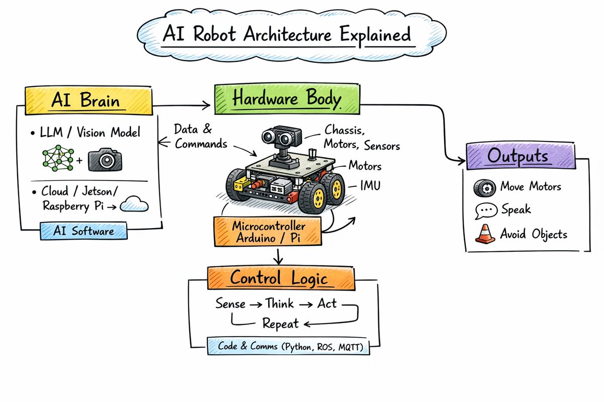 hookvm's tweet image. If you really want to build an AI robot… here’s the truth no one tells you 👇

(And no, buying one from Alibaba and putting your college logo on it doesn’t count 😭)

🧠 1. The Brain (AI Layer)

This is NOT the hardware.

You need:
A model (LLM like GPT / open-source LLaMA)
Or…