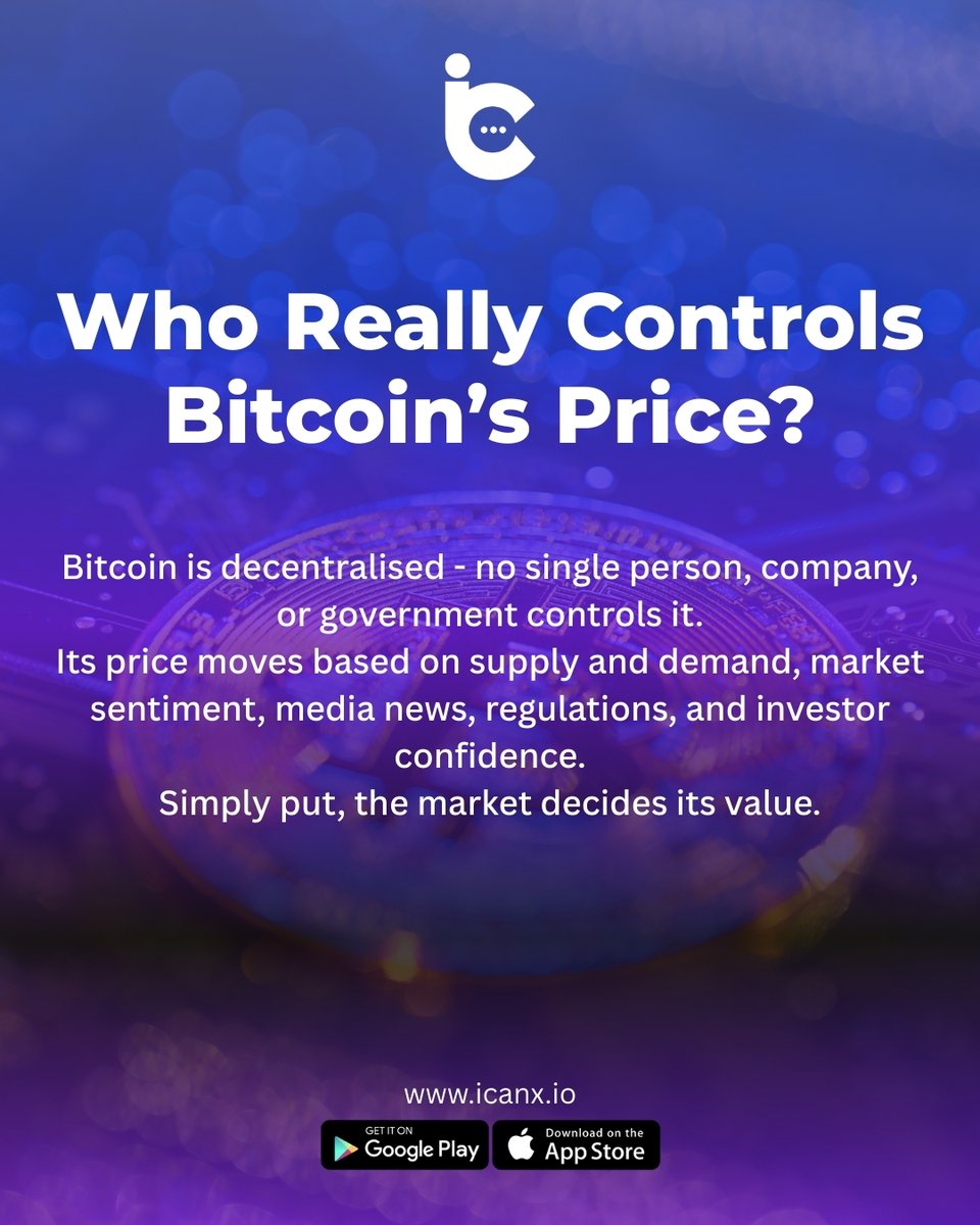 Bitcoin’s price is driven by the market - supply, demand, and sentiment. 
.
.
.
#icanx #icancoin #bitcoin #btc #crypto #cryptocurrency #blockchain #digitalassets #investing #finance