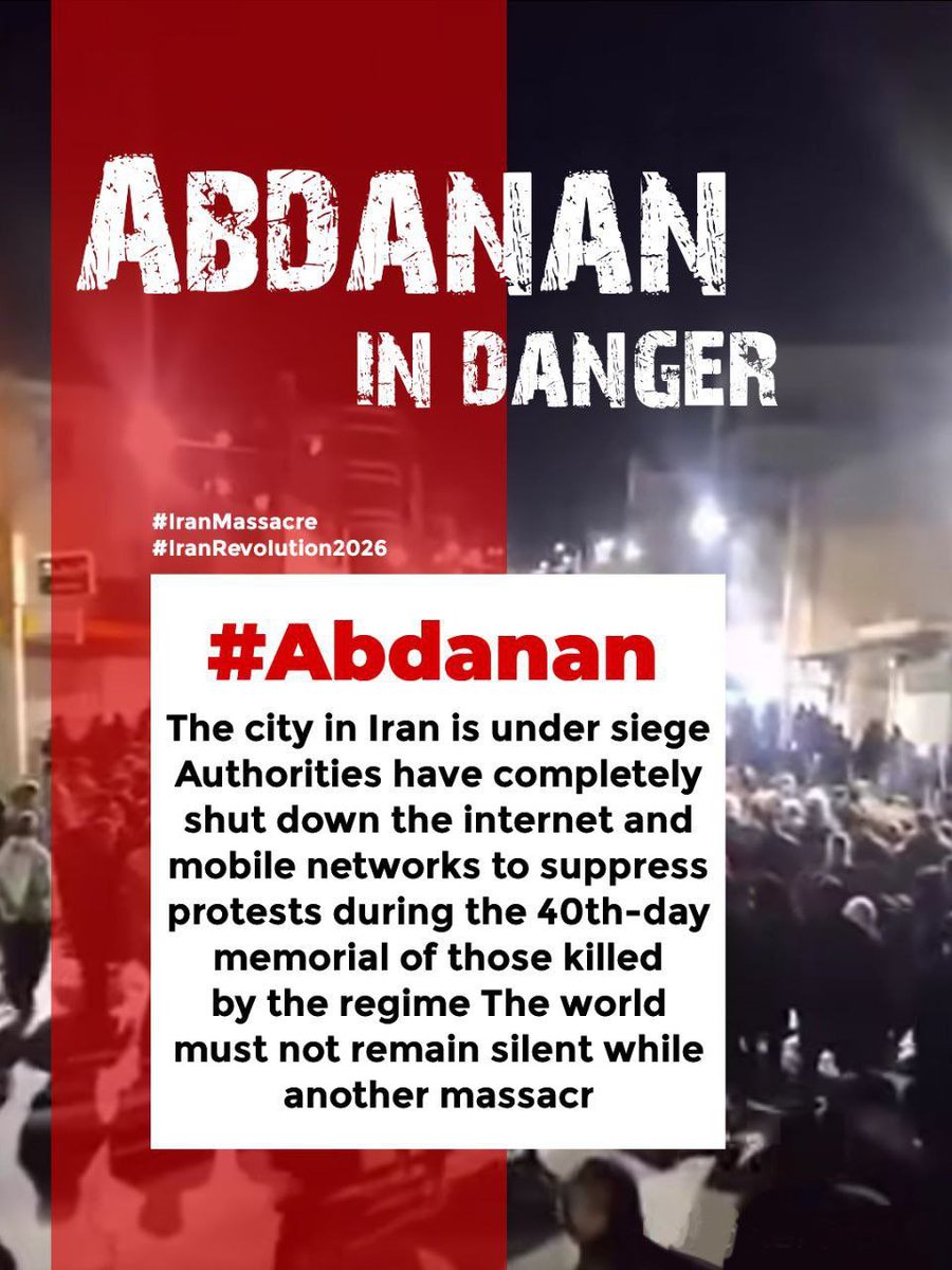 رد نشید با رعایت قوانین هشتگ بزنید 

 #Abdanan, Iran: Internet shut down, mobile networks blocked.
Authorities try to silence protests on the 40th-day memorial of the victims.
Human rights cannot be ignored.
#IranMassacre
#StopExecutionsInIra