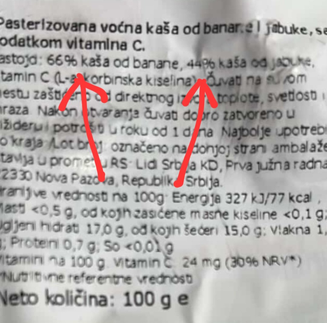 Prijava Inspekciji Napitak od 100% banane. Ipak ne. 66% je kaša od banane, a 44% kaša od ...