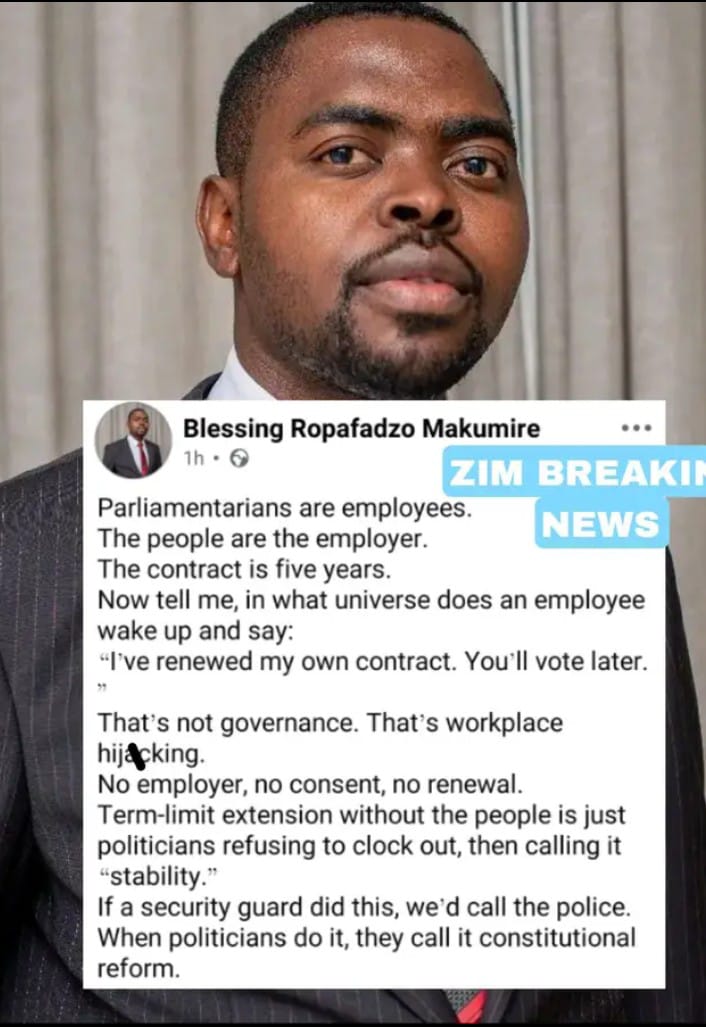 This young MP from Chiredzi Urban has summarised it prety well! 👌👌👌. ED and Zanu Pf want to take Zimbabweans for granted. The people will resist and say no. Now that there is agreement and consensus on the nation against this #corrupt Bill no.3!
Simba revanhu muchariona.